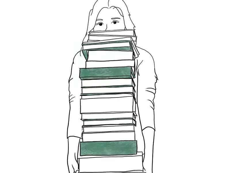 An illustrative sketch of a woman holding books