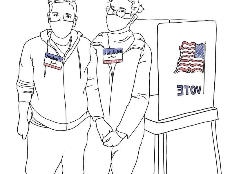 An illustrative sketch of two voting poll workers